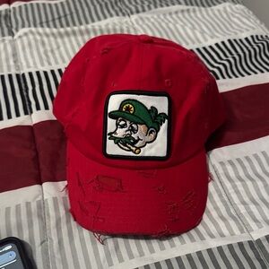 Red Baseball Cap with Embroidered Patch